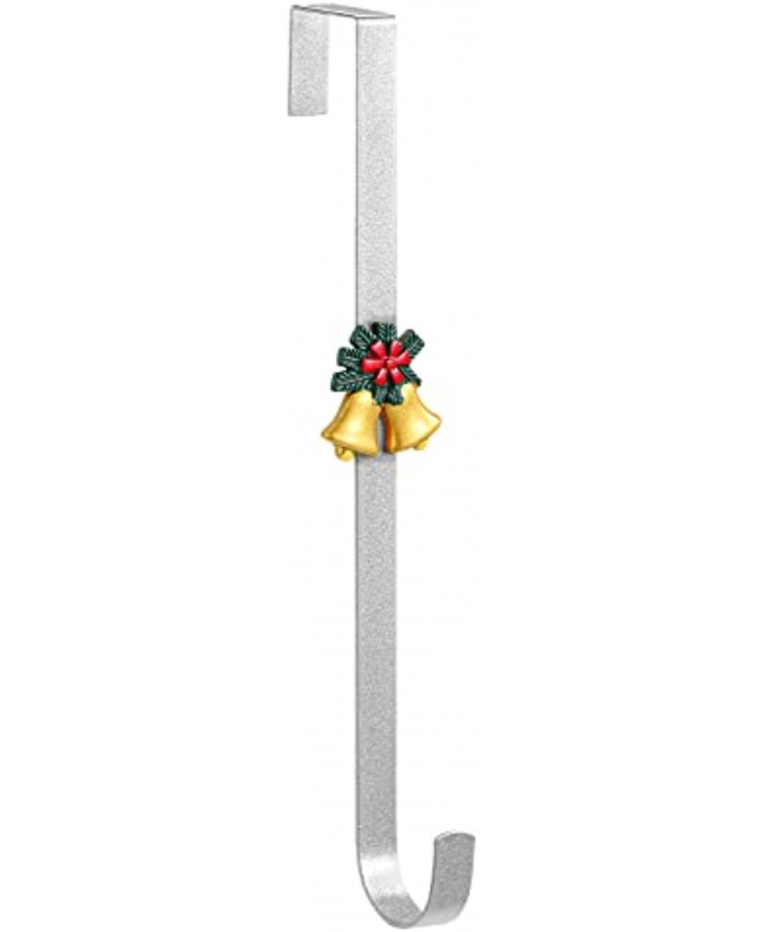 Wreath Hanger Heavy Duty Wreath Door Hanger with Christmas Bell Decoration for Front Door Metal Wreath Hook Holder Over The Door Hanger Wreath Holder for New Year Christmas Decoration Silver