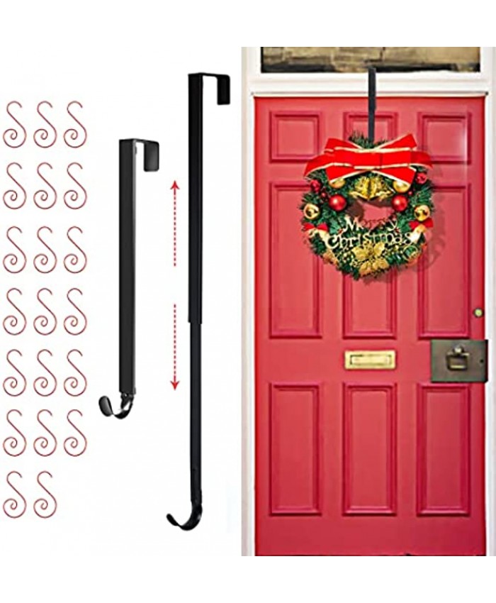 Wreath Hanger,Adjustable Wreath Hook Adapt from 16" to 25" ,20 lbs Larger Door Wreath Holder for Christmas Thanksgiving Easter Wreaths Decorations HookBlack
