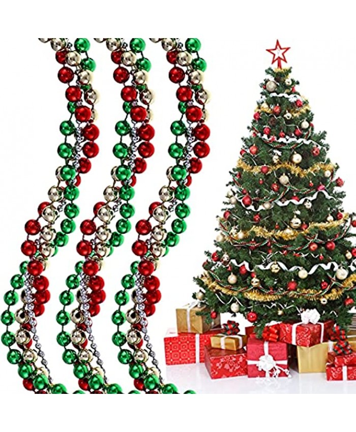 15 Feet Christmas Tree Bead Garland Red Green Gold and Silver Twisted Beads Christmas Garland Pearl Tinsel Christmas Tree Garland Xmas Tree Beads for Christmas Party Tree Fireplace Wreath Decor