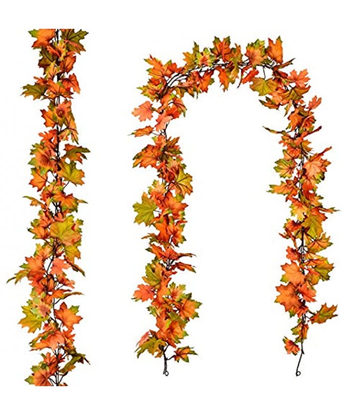 2 Pack Fall Garland Maple Leaf 6.5Ft Piece Hanging Vine Garland Artificial Autumn Foliage Garland Thanksgiving Decor for Home Wedding Fireplace Party