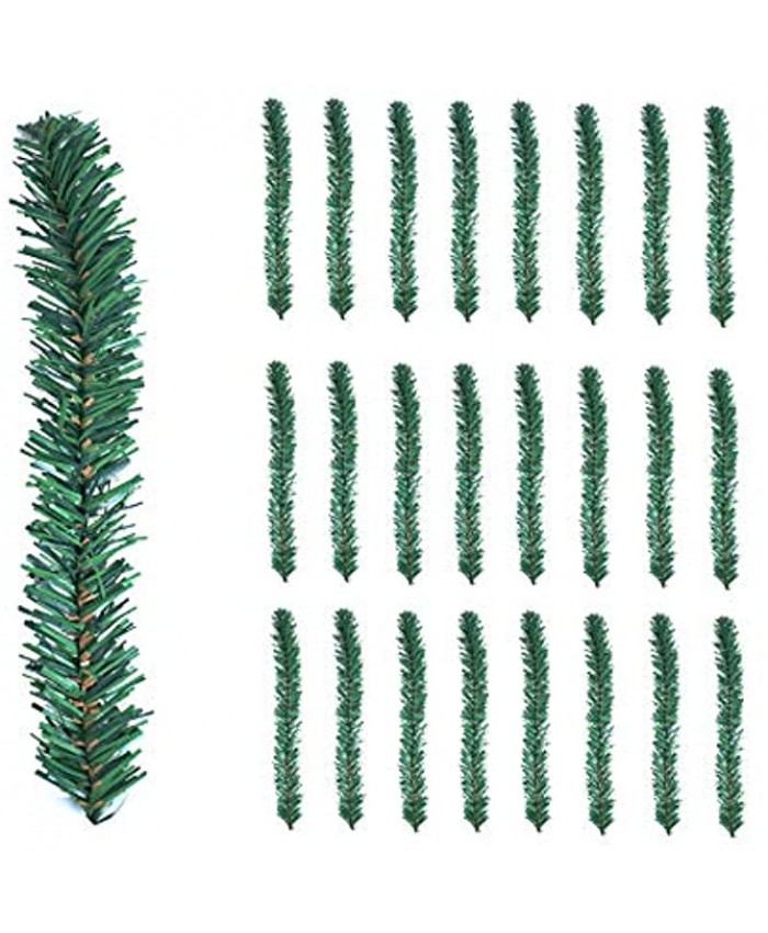 24 Pcs Christmas Garland Ties Artificial Pine Needles Santa’s Factory Christmas Tree Branches Wired Faux Pine Greenery Stems 12"x1.6" in Green for Christmas Decoration Craft Gift Wrapping