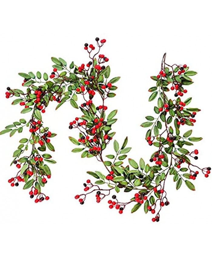 Artiflr 5.83 FT Red Berry Christmas Garland with Pine Cone Garland Artificail Berry Garland Indoor Outdoor Garden Gate Hone Decoration Lights for Winter Holiday New Year Decor