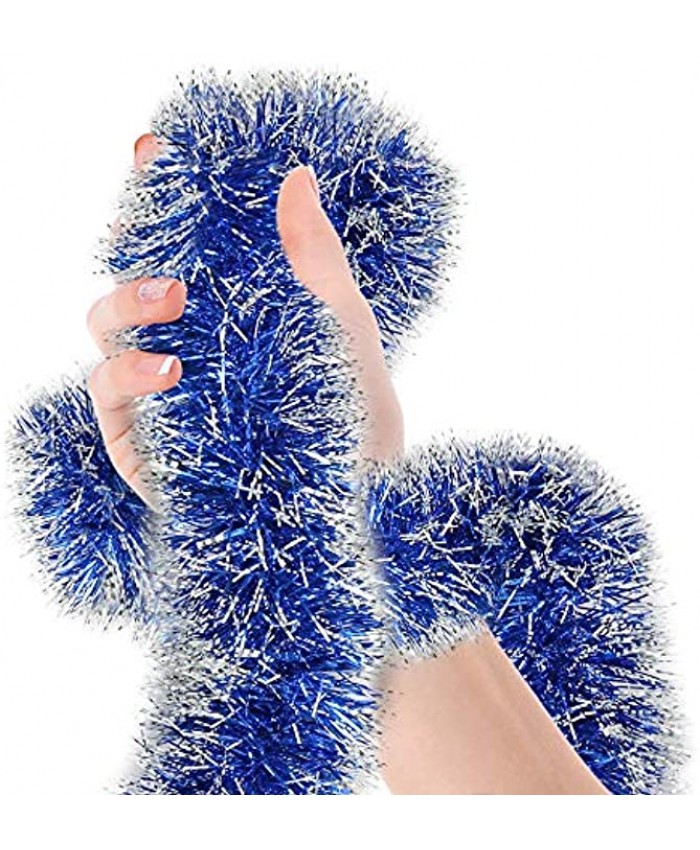 Christmas Tree Royal Blue Frost Tip Tinsel Garland Metallic Streamers Celebrate a Holiday Hanukkah Party Happy New Year Party Ceiling Hanging Decorations Indoor and Outdoor Disco Party Supplies