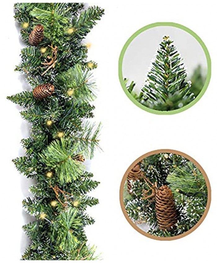 HomeKaren Christmas Garland Prelit 9 Ft Battery Operated with 50 Led Lights Pine Cone and Snow Style Xmas Garland Christmas Decor Indoor Outdoor