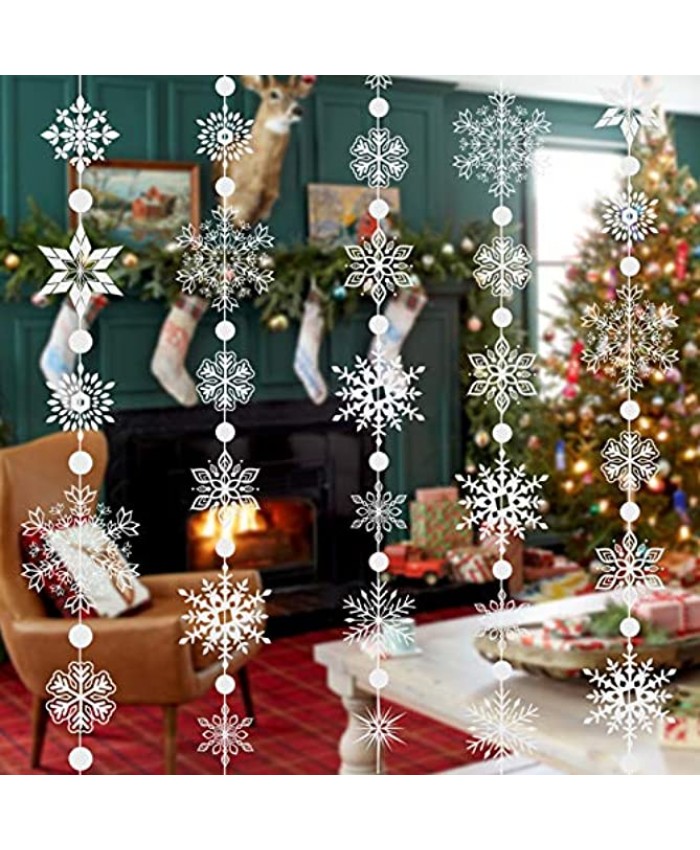 Konsait 16.4ft Winter Snowflake Hanging Garland Christmas Decoration 20pcs 3D Snowflakes String Ornaments Garland for Christmas Winter Wonderland Holiday New Year Party Home Decorations Supplies