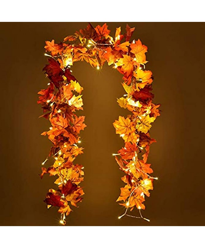 Lvydec 2 Pack Fall Garland Decoration 5.8ft Strand Artificial Maple Garland with 16ft 40 LED String Lights for Home Wedding Party Thankgiving