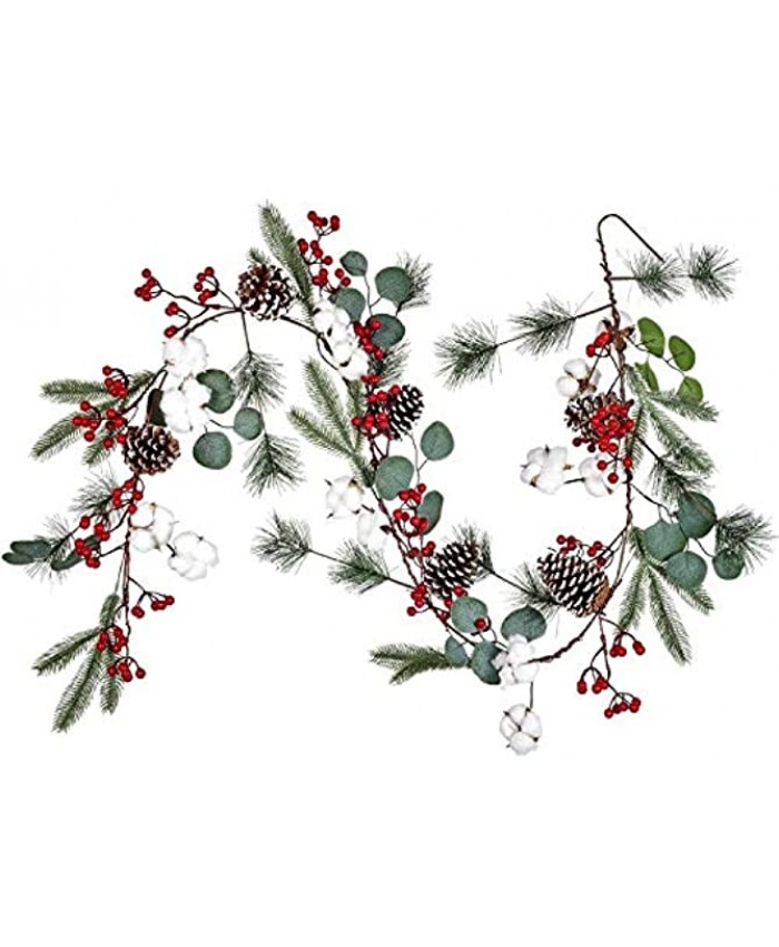 Lvydec Christmas Pine Garland Decoration 6.7ft Eucalyptus Christmas Garland with Red Berry Pine Cone Cotton Boll and Eucalyptus Leaves for Holiday Mantel Fireplace Table Centerpiece