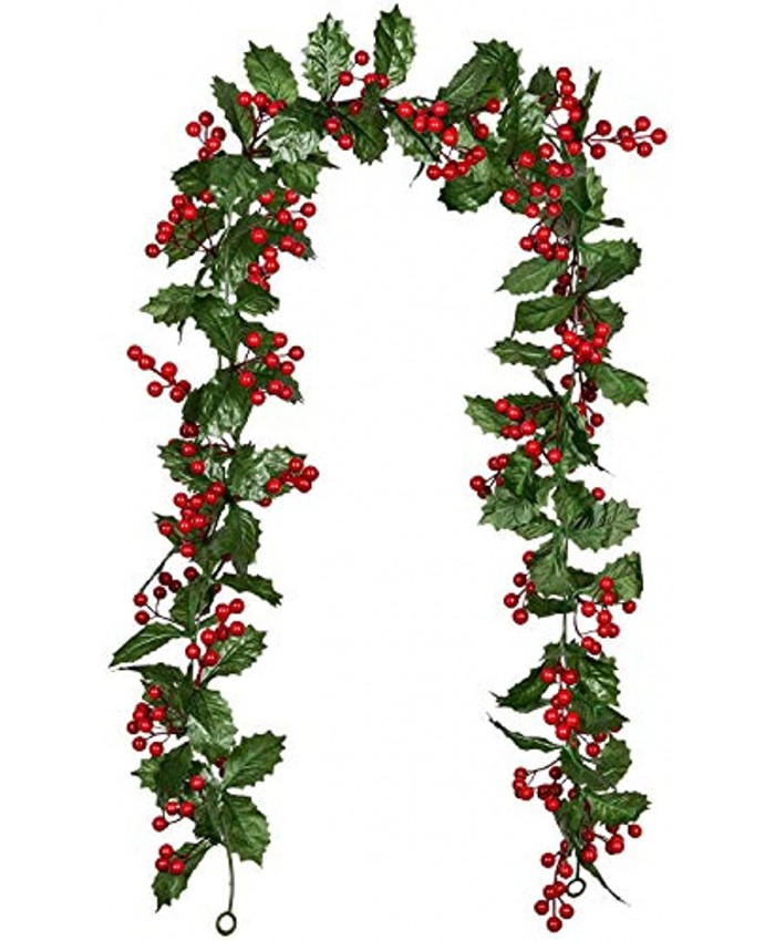 Lvydec Red Berry Garland Christmas Decoration 5.8ft Artificial Greenery Garland with Red Berries and Holly Leaves for Holiday Fireplace Mantel Table Decorations