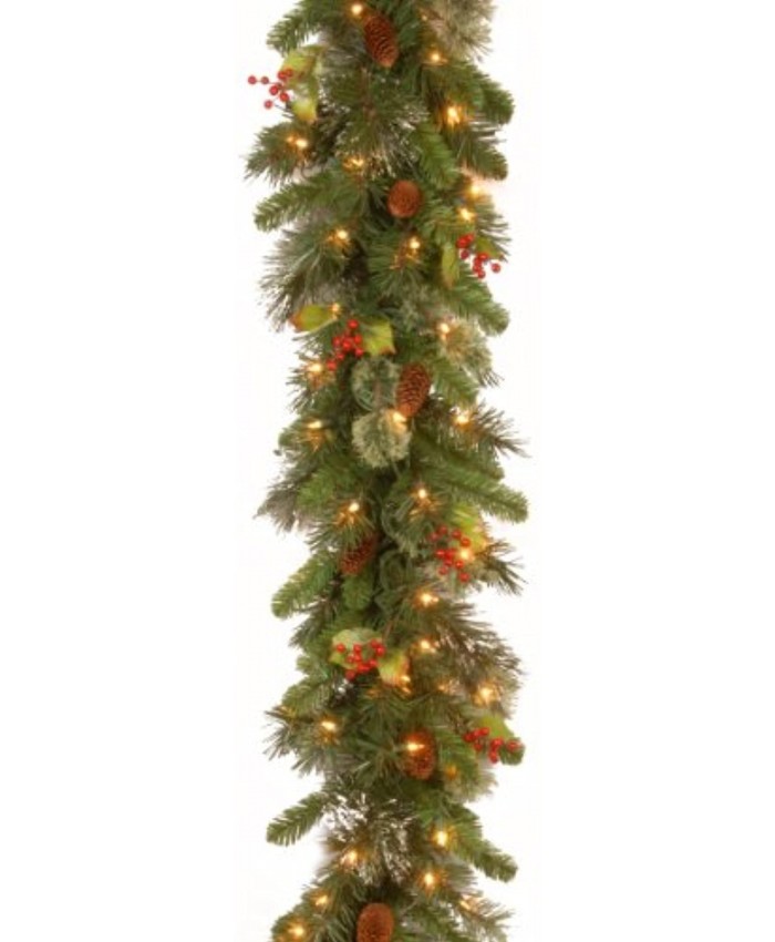 National Tree Company Pre-Lit Artificial Christmas Garland Green Wintry Pine White Lights Decorated with Pine Cones Berry Clusters Plug In Christmas Collection 9 Feet