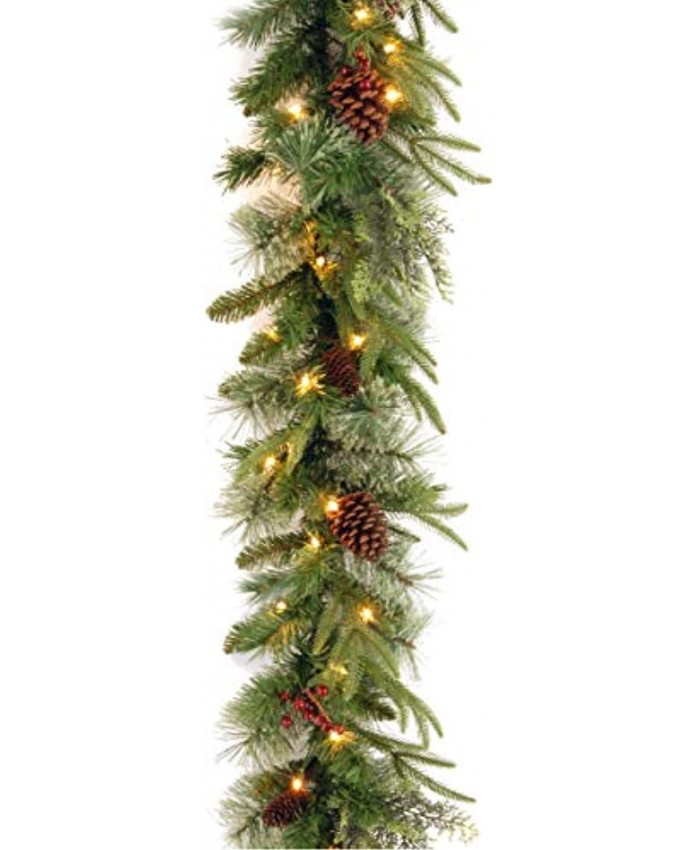 National Tree Company Pre-Lit 'Feel Real' Artificial Christmas Garland Green Colonial Fir Dual Color LED Lights Decorated With Pine Cones Plug In Christmas Collection 9 Feet