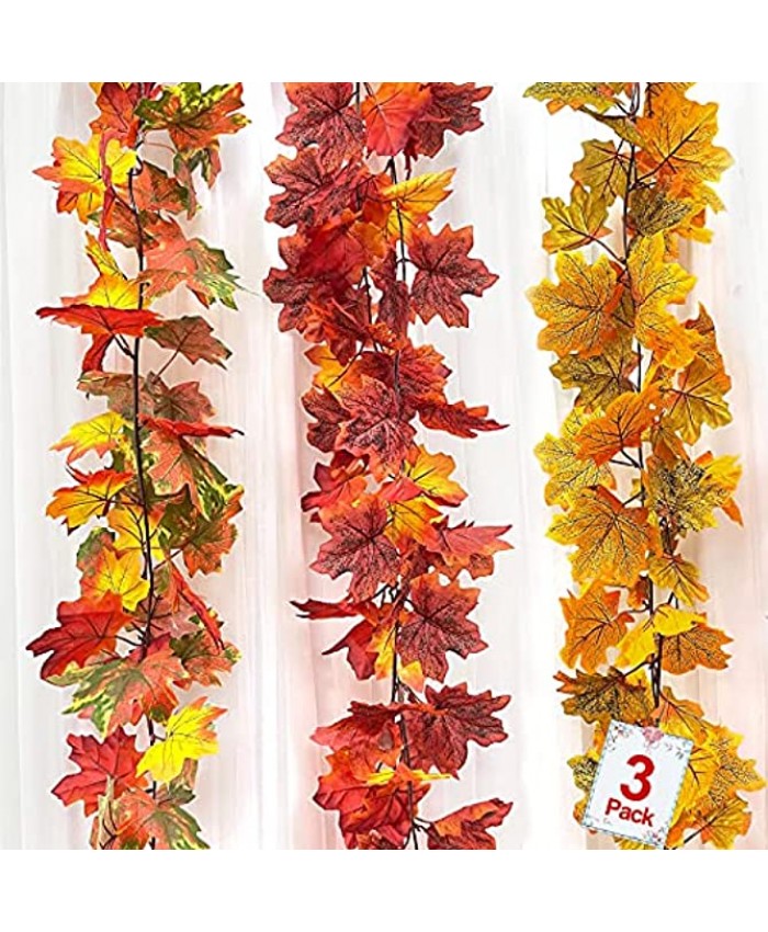 TURNMEON 3 Style Mixcolor Fall Maple Garland Decoration Total 18Ft Autumn Maple Leaf Garland Fall Garland Decor Artificial Fall Foliage Harvest Thanksgiving Decor for Home Indoor Fireplace 6Ft Piece