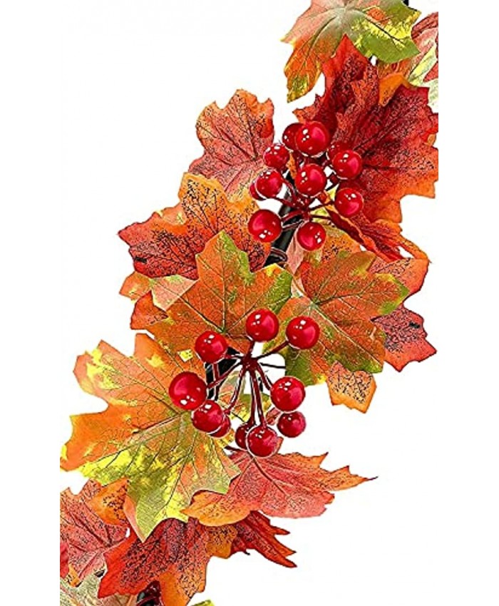 TURNMEON 6Ft Mixcolor Maple Leaf 74 Red Berries Fall Garland Thanksgiving Decorations Maple Leaf Garland Autumn Foliage Garland Harvest Fall Thanksgiving Decor Home Indoor Fireplace Halloween