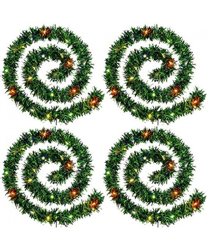 WILLBOND 4 Strands Christmas Garland 72 Feet Artificial Pine Garland Soft Greenery Garland with 4 Pieces 160 LED String Lights for Christmas Holiday Wedding Party Decoration Green Multicolor