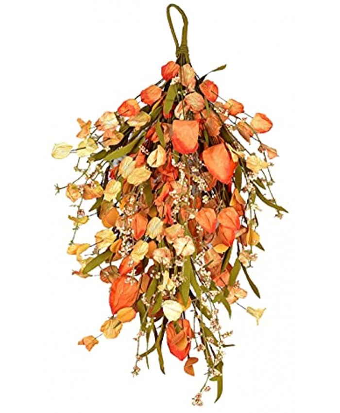 GRBAMBI Artificial Fall Swag,18.5inch Fall Colors Decorative Swag with Grain Ears and Paper Flower for Thanksgiving Front Door Decor
