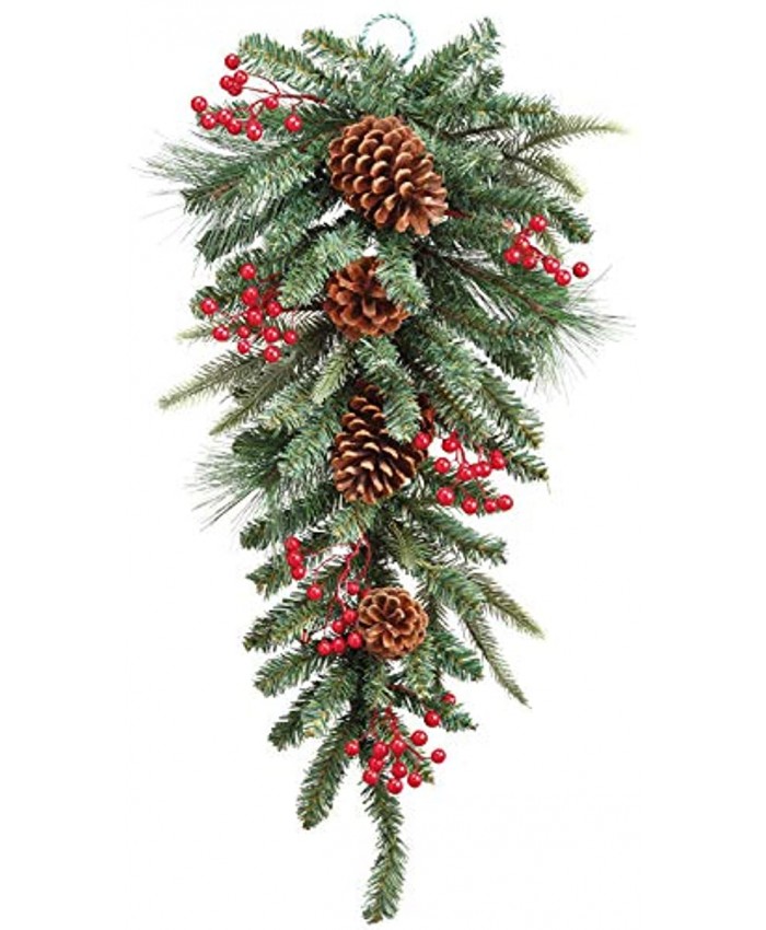 TenWaterloo 26 Inch Long Mixed Pine and Berry Door Swag with Red Berries Artificial Greenery Christmas Holiday Front Door Decor