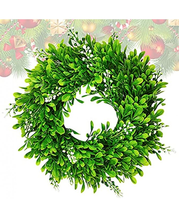 12 Inch Artificial Green Leaves Wreath,Greenery Hanging Leaves Christmas Wreath,Bodhi Fruit Door Window Decoration for Wedding,Christmas Party