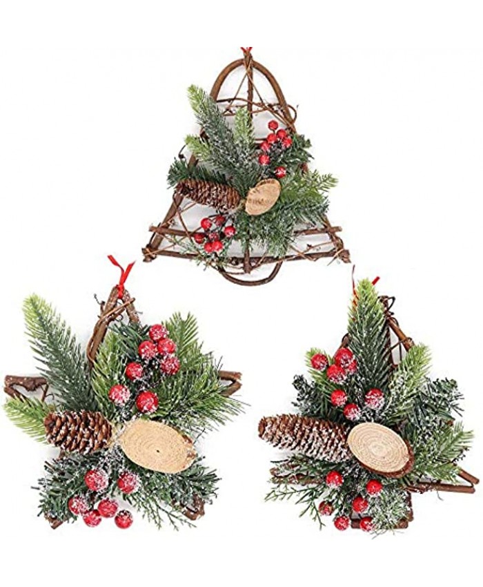 3 Pieces Christmas Grapevine Wreath Covered Snow Natural Pine Cone Mistletoe with Red Berries Ornaments Xmas Garland for Home Party Decoration Holiday Winter Gift