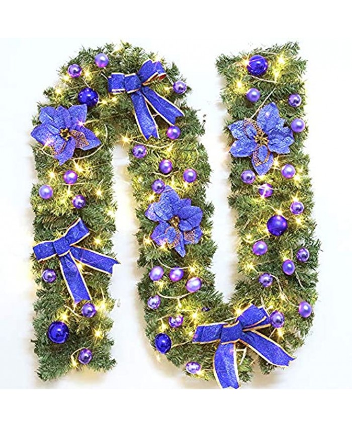 Christmas Garland Christmas Garland with Lights Spruce Flocked with Pine Cones Red Berries Flower Vine Plants Knot Artificial Wreath for Home Decorations Front Door Indoor Outdoor Gate purple