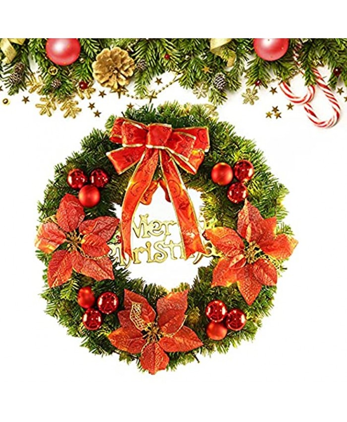 Christmas Wreath 12inch No Light Xmas Hanging Wreaths Christmas Wreath with Red Bow and Colore Balls Front Door Christmas Party Wreath Decor 12inch