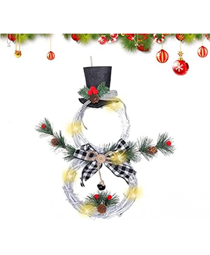 Christmas Wreath Hanging Decor with LED Light,Christmas Round Triangular Bowknot LED Light Wall Supplies,Snowman Pendant LED Front Door Hanging Home Decor Ornament for Home Party Door Window Decor