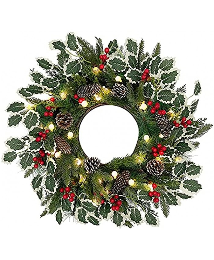 Christmas Wreaths for Front Door Outside 24 Inch Lighted Outdoor Pre Lit 50 Led Battery Operated Artificial with Timer Christmas Wreaths with Lights for Decorating Christmas
