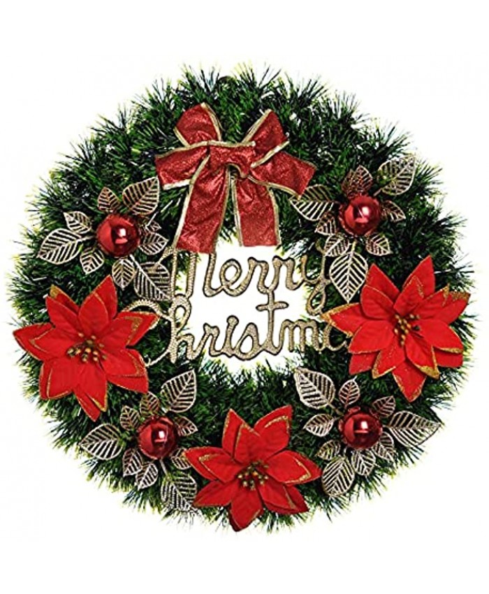HITSHIRT Christmas Door Wreath Christmas Garland with Merry Christmas Letter Artificial Flowers,Red Bows,and Ball Ornaments for Holiday Christmas Party Front Door Wall Outdoor Home Décor