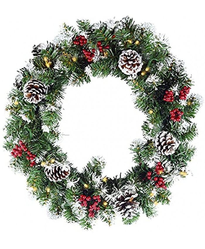 Leaflai Christmas Wreaths for Front Door Prelit Xmas Wreath with Lights Battery Operated Lighted Wreaths for Outdoors Cars Pre-Strung 50 LED Lights Artificial Christmas Wreath