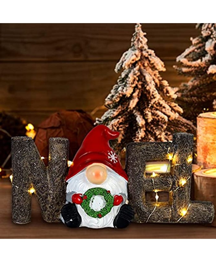 MorTime Christmas Table Decorations with LED Lights Resin Noel Centerpiece Santa Claus Hold Wreath for Holiday Party Home Table Decor Christmas Decorations