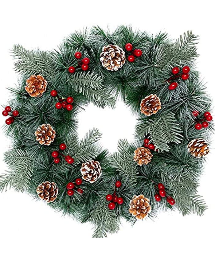 MTSCE Christmas Wreath with Artificial Pine Cones Christmas Berries Wreath Xmax Wreath Pine Needles Indoor Outdoor Christmas Decoration 22 Inches