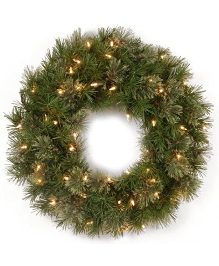 National Tree Company Pre-Lit Artificial Christmas Wreath Green Atlanta Spruce White Lights Christmas Collection 24 Inches