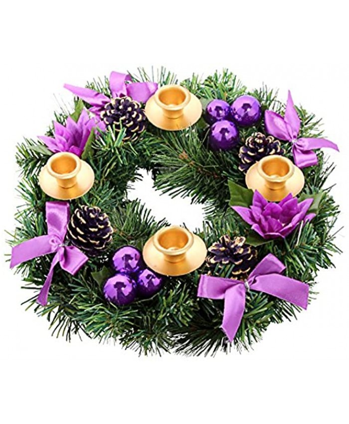 Purple Ribbon Christmas Advent Wreath for Advent Calendar Season Candle Holder –Centerpiece Décor – Advent Candle Holder and X-mas Candles Decorations