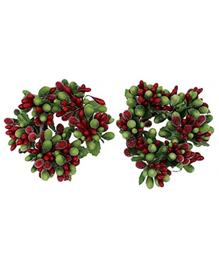 Set of 2 Two 3-inch Beaded Berry Wreath Candlering Candle Napkin Ring Christmas Red Green