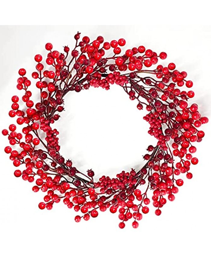 TURNMEON 16" Christmas Red Berry Wreath Decoration for Front Door,3 Different Size Berries Twig Artificial Wreath for Christmas Decoration Home Indoor Outdoor Farmhouse Wall Window Xmas Holiday Winter