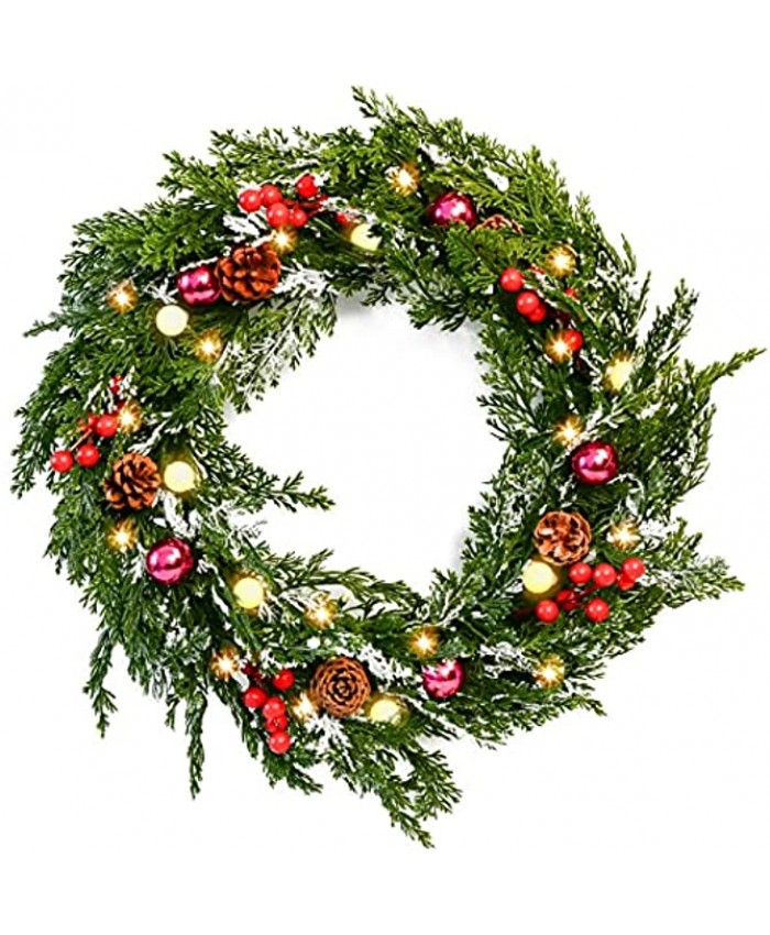 Unimeber 20 inch Pre-lit Artificial Large Christmas Wreath with LED Lights Christmas Indoor Decorations Winter Wreath for Front Door Outside Christmas Decorations Gifts for Women