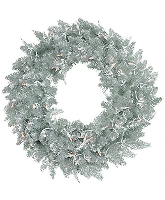 Vickerman 24" Silver Artificial Christmas Wreath Unlit Faux Christmas Wreath Indoor Seasonal Home Decor