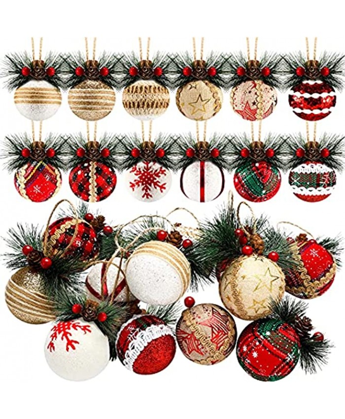 12 Pieces Christmas Ball Ornaments Christmas Plaid Ball Ornaments Burlap Christmas Hanging Ball Ornaments Foam Xmas Balls Xmas Tree Ball Ornaments for Christmas Tree Party Wedding Home Decoration