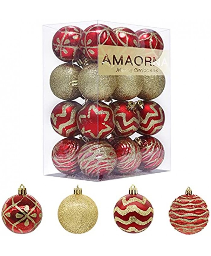 24PCS Christmas Balls Ornaments Red and Gold Shatterproof Shiny Matte Glittering Christmas Tree Hanging Balls Set for Christmas Tree Xmas Holiday Home Party Decorations 2.36" inches60mm
