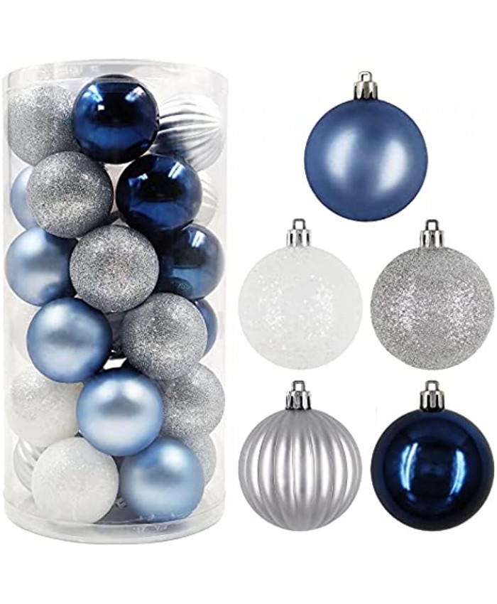 30 ct 60mm Blue Silver White Christmas Ball Ornaments Décor Shatterproof Hanging Christmas Tree Ornaments for Xmas Decoration 2.36”