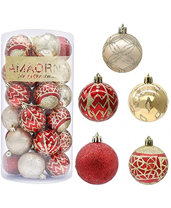 30Pcs Christmas Ball Ornaments,Christmas Tree Decoration Hanging Balls Shatterproof with Fine Flashing Christmas Ornament Ball Set Xmas Holiday Wedding Party Decoration Red&Gold 2.36" inches60mm