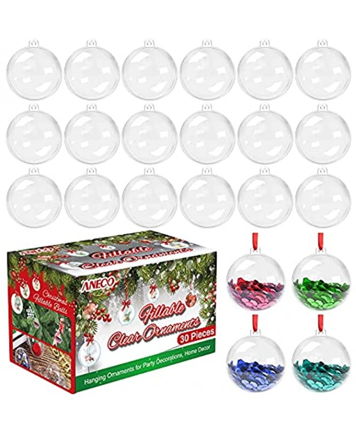Aneco 30 Pieces 50mm Clear Fillable Plastic Ball DIY Christmas Crafts Ball Ornaments Christmas Tree Balls Decorations for Party Wedding Holiday Home Decor Bath Bomb