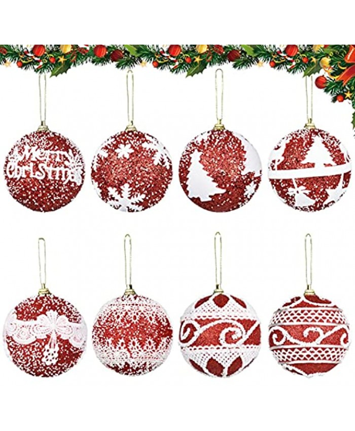 Artiflr 8 Pack Christmas Baubles Set Large Christmas Ball Ornaments Red Xmas Baubles with Red and White Patterns Xmas Tree Hanging Baubles Christmas Tree Balls Gifts for Home Decor