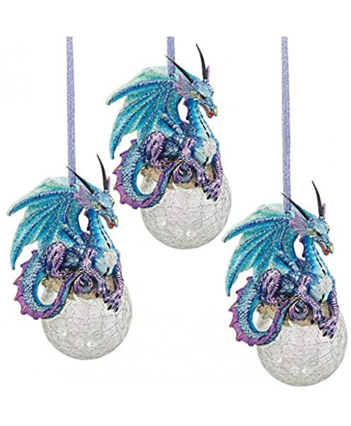 Design Toscano QS9292913 Christmas Tree Ornaments Frost the Gothic Dragon Holiday Ornament: Set of Three Snowflake Dragon Ball Ornament,Multicolored,Set of 3