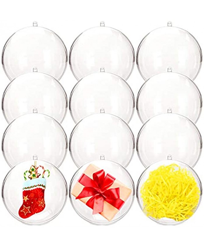 Haawooky Clear Plastic Fillable Ball Ornaments,100mm DIY Craft Acrylic Fillable Balls for Christmas,Wedding,Party Decoration and Bath Bomb Mold Balls,12 Pack