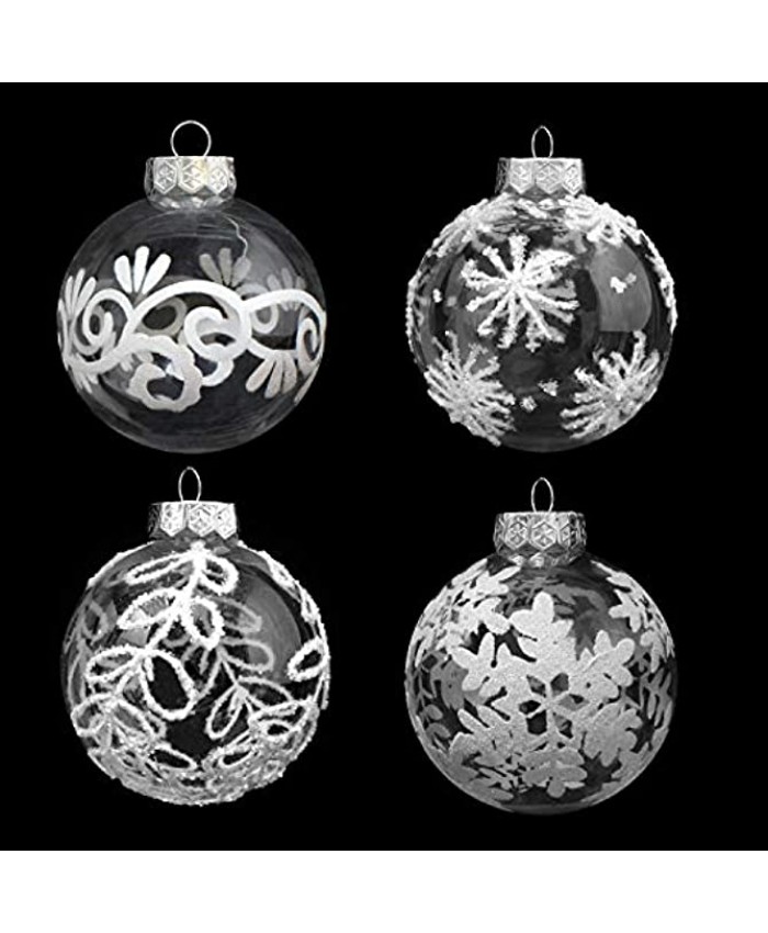 Joiedomi 12 Pcs 3.15” White & Clear Christmas Ball Ornaments Fancy Ornaments Set for Christmas Holiday Indoor and Outdoor Christmas Decorations
