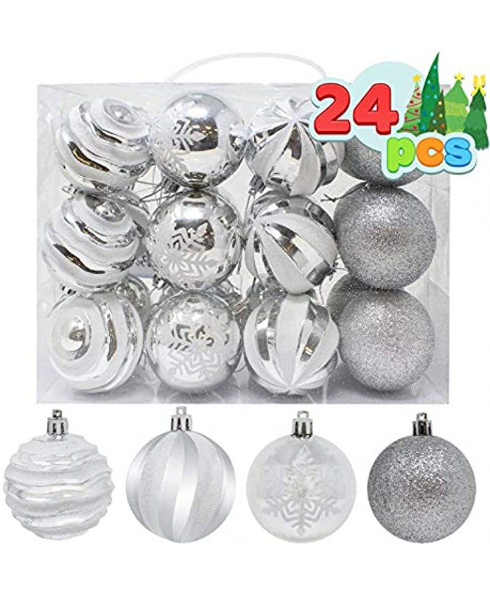 Joiedomi 24 Pcs Christmas Ball Ornaments Deluxe Shatterproof Christmas Ornaments for Holidays Party Decoration Tree Ornaments and Special Events Silver&White 2.36”