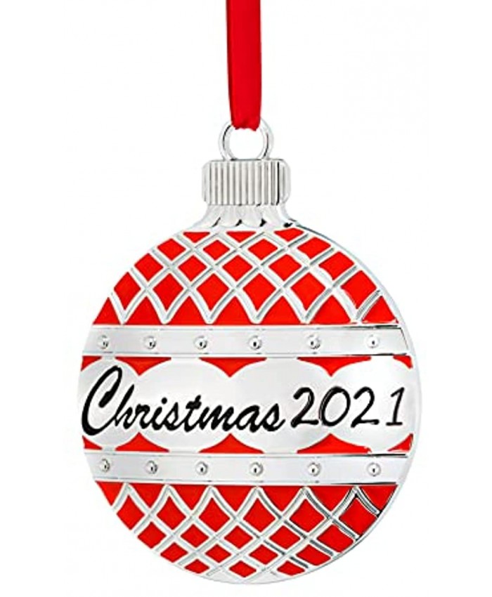 Klikel Christmas Ornament 2021 Silver Christmas Ornament 2021 Flat Red Ball Ornament 2021-2021 Ornament with Gift Box Flat Holly Bell Design Engraved Christmas 2021-2nd Annual Edition