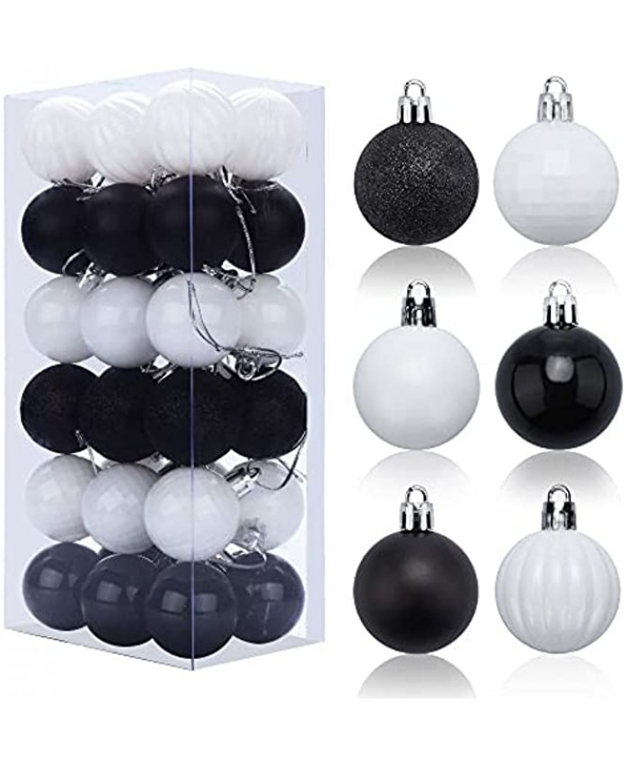 Supzone 36ct Christmas Balls Ornaments Black and White Shatterproof Christmas Tree Decorations Tree Pendants Hanging Decorations for Xmas Halloween Holiday and Party Widgets Decoration 1.6" 4cm