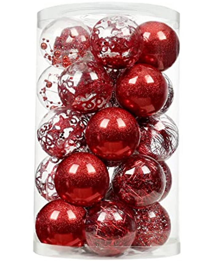 SY CRAFT 70mm 2.75” Christmas Ball Ornaments Shatterproof Clear Plastic Christmas Decoration Xms Balls Baubles Set with Stuffed Delicate DecorationsRed 25 Counts