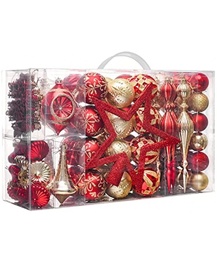 Valery Madelyn 100ct Luxury Red and Gold Christmas Ball Ornaments Shatterproof Christmas Tree Ornaments for Xmas Decoration