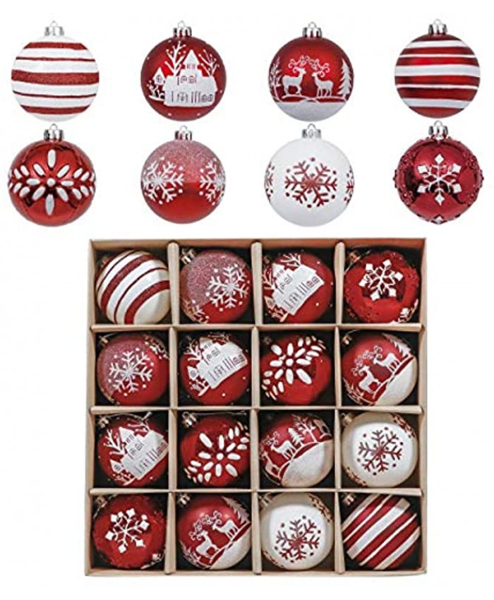 Valery Madelyn 16ct 80mm Traditional Red and White Christmas Ball Ornaments Decor Shatterproof Christmas Tree Ornaments for Xmas Decoration